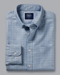 Shirt Sale|Casual Shirts<Charles Tyrwhitt Button-Down Collar Non-Iron Twill Windowpane Check Shirt - Steel Blue