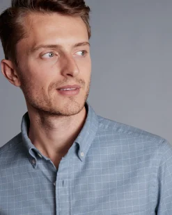 Shirt Sale|Casual Shirts<Charles Tyrwhitt Button-Down Collar Non-Iron Twill Windowpane Check Shirt - Steel Blue
