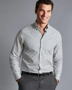 Shirt Sale|Dress Shirts<Charles Tyrwhitt Button-Down Collar Non-Iron Oxford Multi Check Shirt - Mustard Yellow