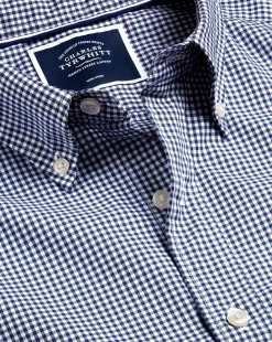 Shirt Sale|Casual Shirts<Charles Tyrwhitt Button-Down Collar Non-Iron Stretch Poplin Mini Gingham Shirt - French Blue