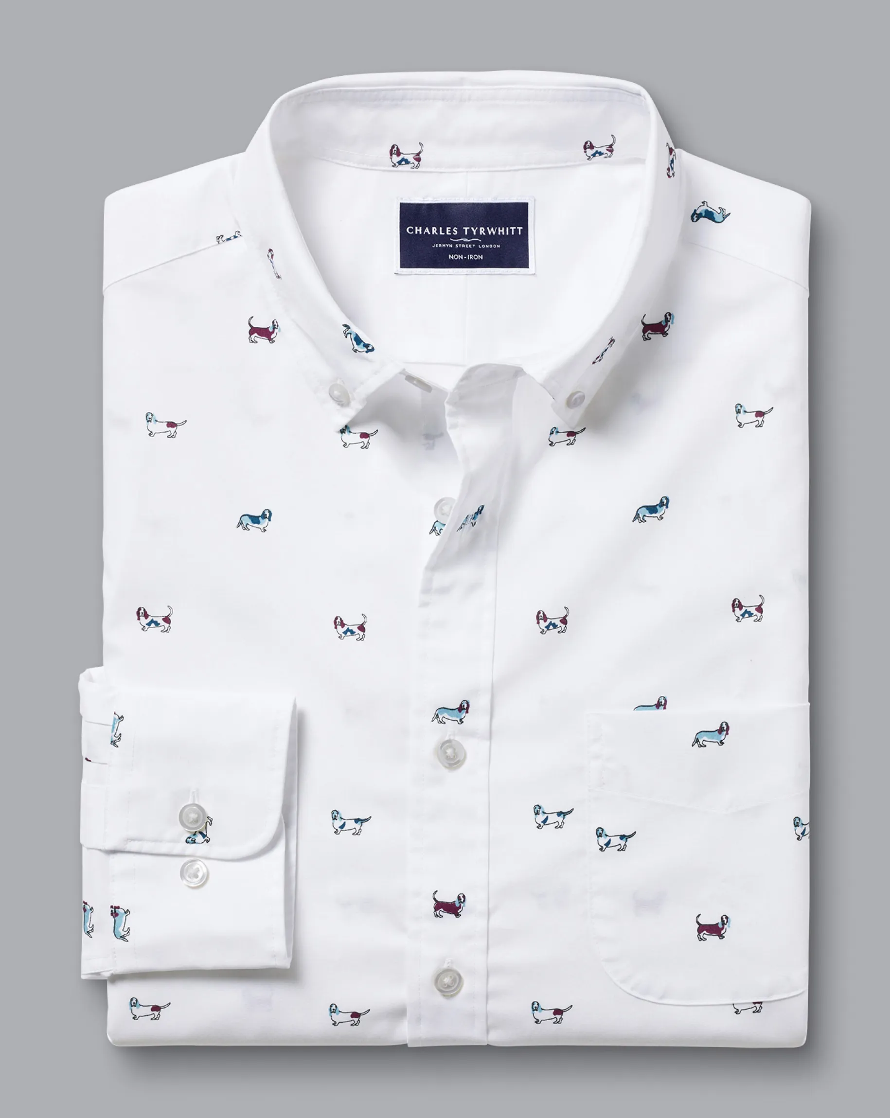 Casual Shirts|S<Charles Tyrwhitt Button-Down Collar Non-Iron Hound Print Shirt - Multi Multicoloured