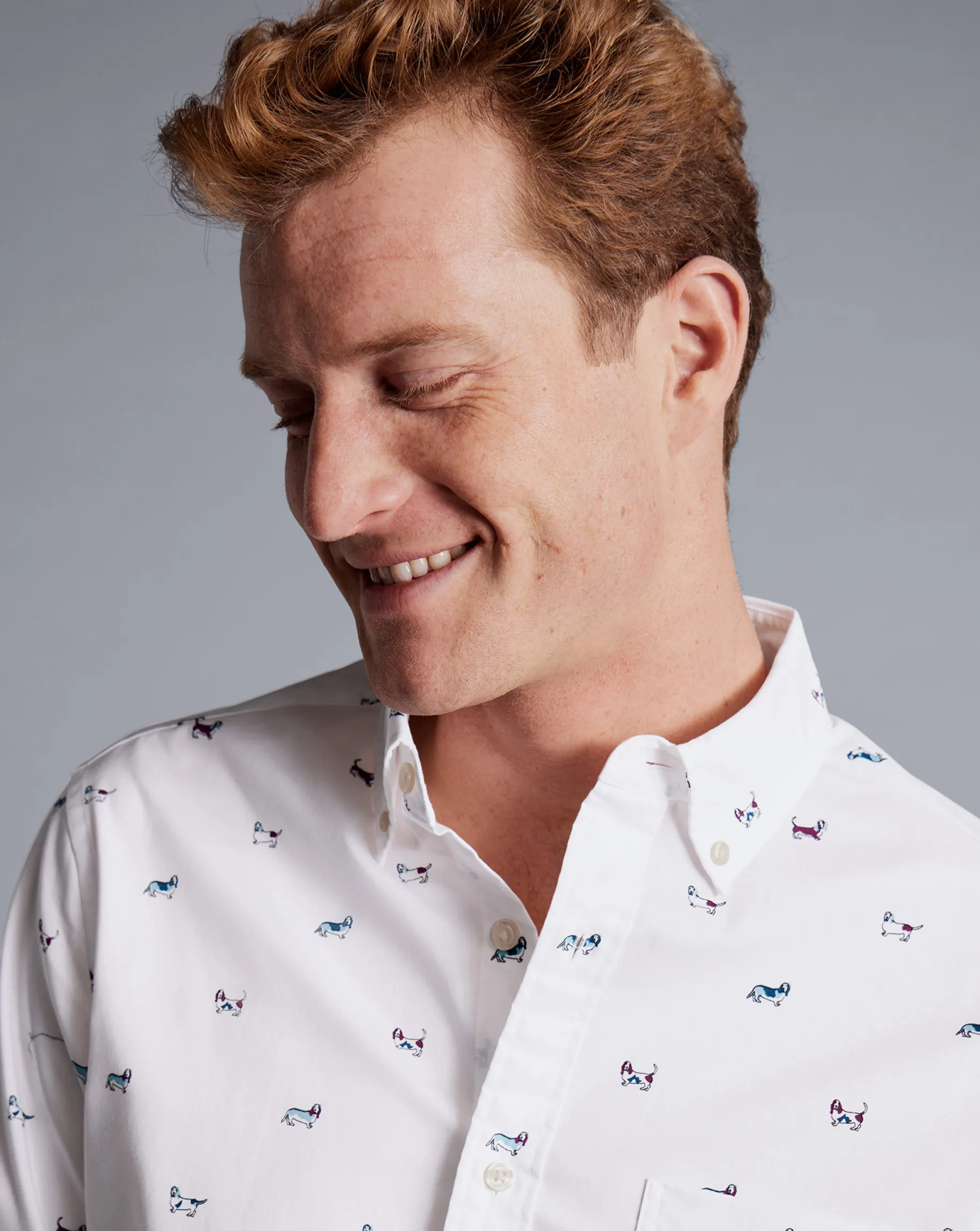 Casual Shirts|S<Charles Tyrwhitt Button-Down Collar Non-Iron Hound Print Shirt - Multi Multicoloured