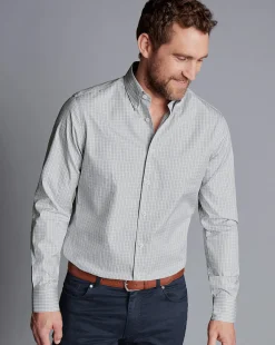 Shirt Sale|Dress Shirts<Charles Tyrwhitt Button-Down Collar Non-Iron Windowpane Check Shirt - Sliver Grey Silver