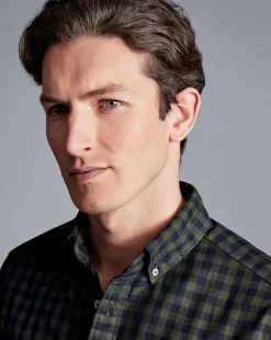 Shirt Sale|Casual Shirts<Charles Tyrwhitt Button-Down Collar Non-Iron Twill Gingham Shirt - Green Olive