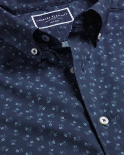 Short Sleeve Shirts|Casual Shirts<Charles Tyrwhitt Button-Down Collar Non-Iron Ditsy Floral Print Shirt - Navy
