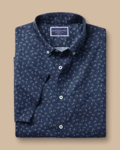 Short Sleeve Shirts|Casual Shirts<Charles Tyrwhitt Button-Down Collar Non-Iron Ditsy Floral Print Shirt - Navy
