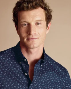 Short Sleeve Shirts|Casual Shirts<Charles Tyrwhitt Button-Down Collar Non-Iron Ditsy Floral Print Shirt - Navy