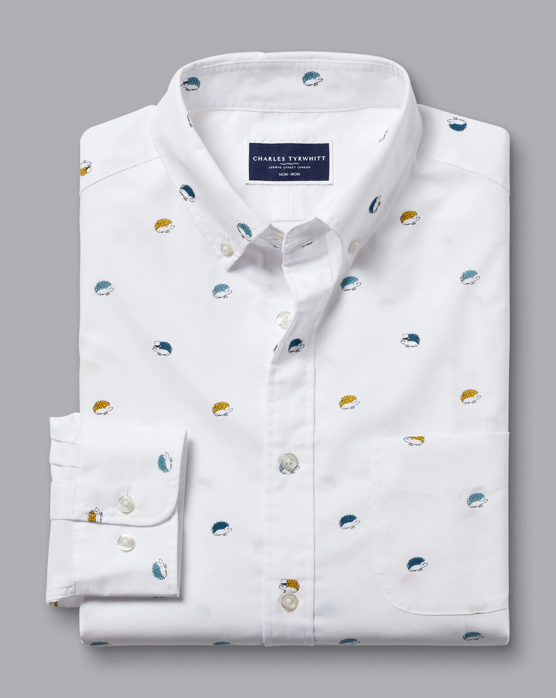 Casual Shirts|M<Charles Tyrwhitt Button-Down Collar Non-Iron Hedgehog Print Shirt - Multi Multicoloured