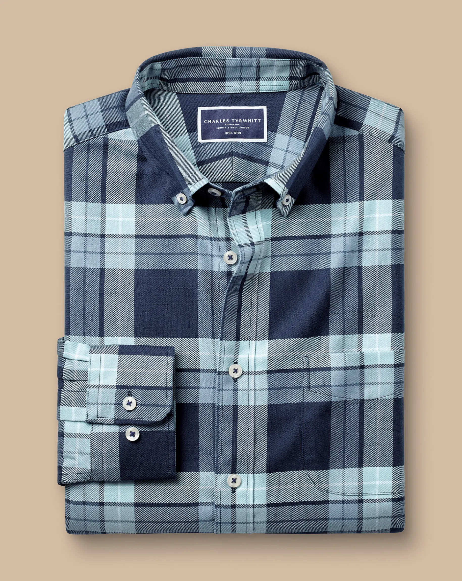 Casual Shirts|Check Shirts<Charles Tyrwhitt Button-Down Collar Non-Iron Twill Large Check Shirt - Denim Blue