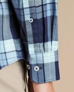 Casual Shirts|Check Shirts<Charles Tyrwhitt Button-Down Collar Non-Iron Twill Large Check Shirt - Denim Blue