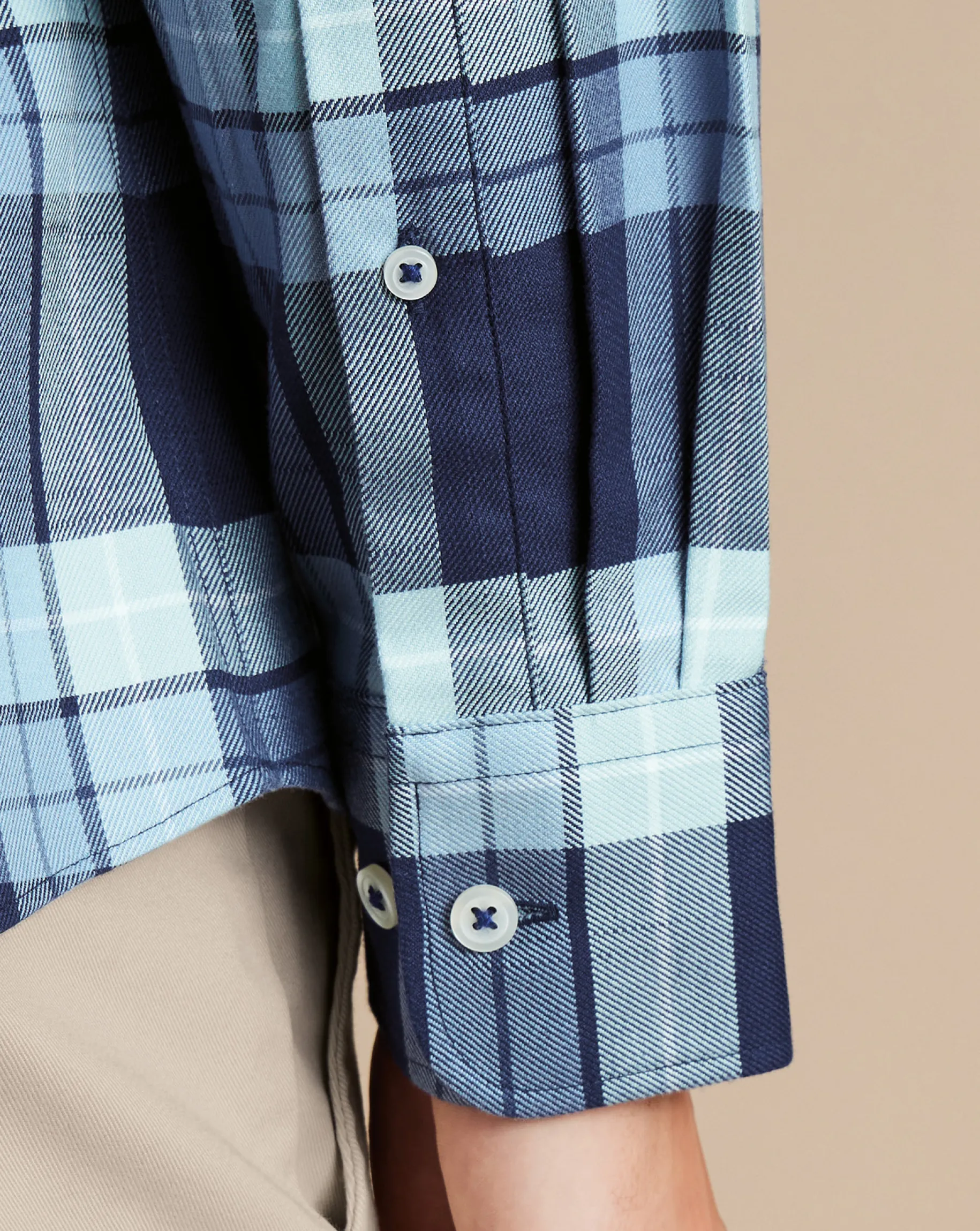 Casual Shirts|Check Shirts<Charles Tyrwhitt Button-Down Collar Non-Iron Twill Large Check Shirt - Denim Blue