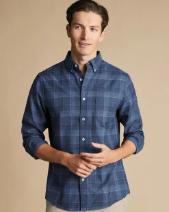 Casual Shirts|Check Shirts<Charles Tyrwhitt Button-Down Collar Non-Iron Twill Multi Check Shirt - Heather Blue