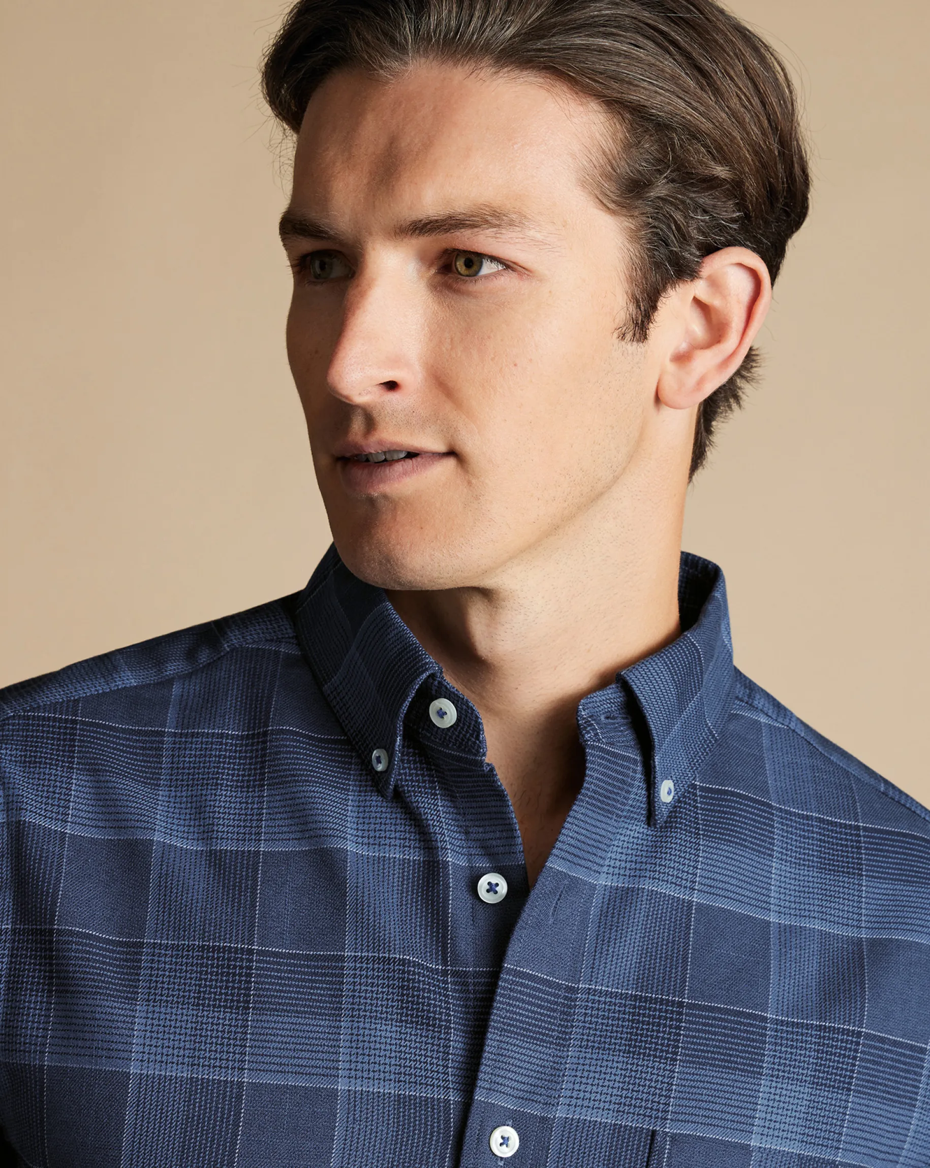 Casual Shirts|Check Shirts<Charles Tyrwhitt Button-Down Collar Non-Iron Twill Multi Check Shirt - Heather Blue