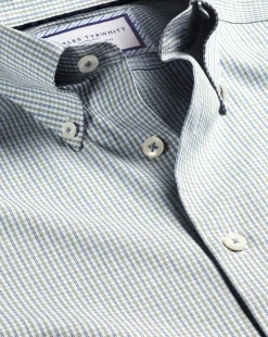 Shirt Sale|Casual Shirts<Charles Tyrwhitt Button-Down Collar Non-Iron Oxford Twin Check Shirt - Green Olive