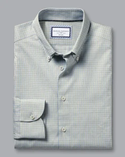 Shirt Sale|Casual Shirts<Charles Tyrwhitt Button-Down Collar Non-Iron Oxford Twin Check Shirt - Green Olive