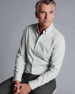 Shirt Sale|Casual Shirts<Charles Tyrwhitt Button-Down Collar Non-Iron Oxford Twin Check Shirt - Green Olive