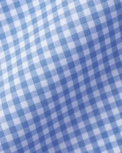 Short Sleeve Shirts|Business Casual Shirts<Charles Tyrwhitt Button-Down Collar Non-Iron Stretch Mini Gingham Short Sleeve Shirt - Ocean Blue