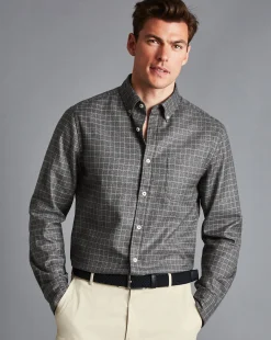 Shirt Sale|Casual Shirts<Charles Tyrwhitt Button-Down Collar Non-Iron Twill Windowpane Check Shirt - Charcoal Grey