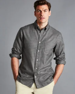 Shirt Sale|Casual Shirts<Charles Tyrwhitt Button-Down Collar Non-Iron Twill Windowpane Check Shirt - Charcoal Grey
