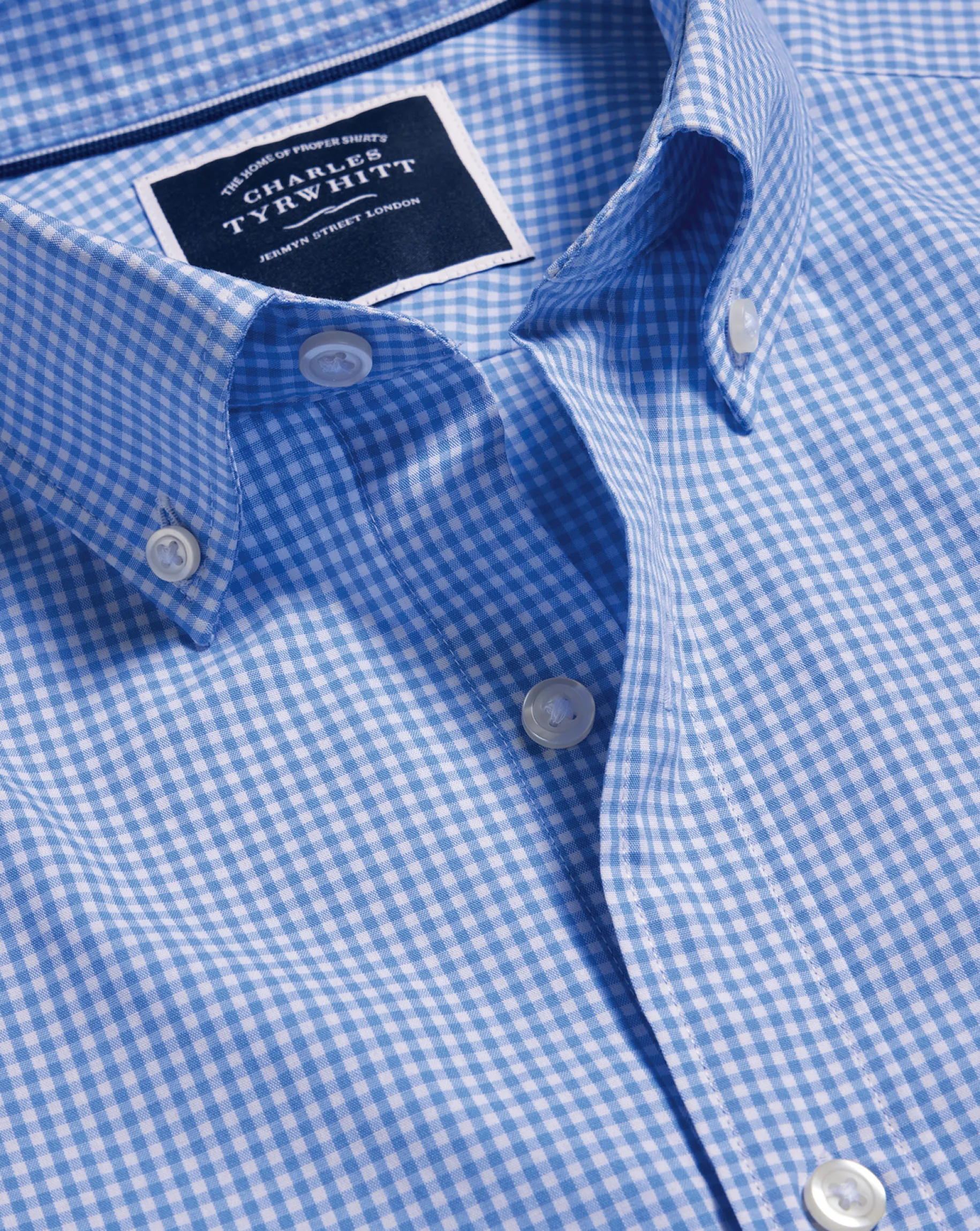 Business Casual Shirts|Casual Shirts<Charles Tyrwhitt Button-Down Collar Non-Iron Stretch Poplin Mini Gingham Check Shirt - Ocean Blue
