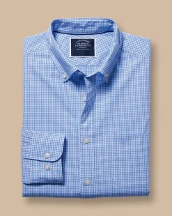 Business Casual Shirts|Casual Shirts<Charles Tyrwhitt Button-Down Collar Non-Iron Stretch Poplin Mini Gingham Check Shirt - Ocean Blue