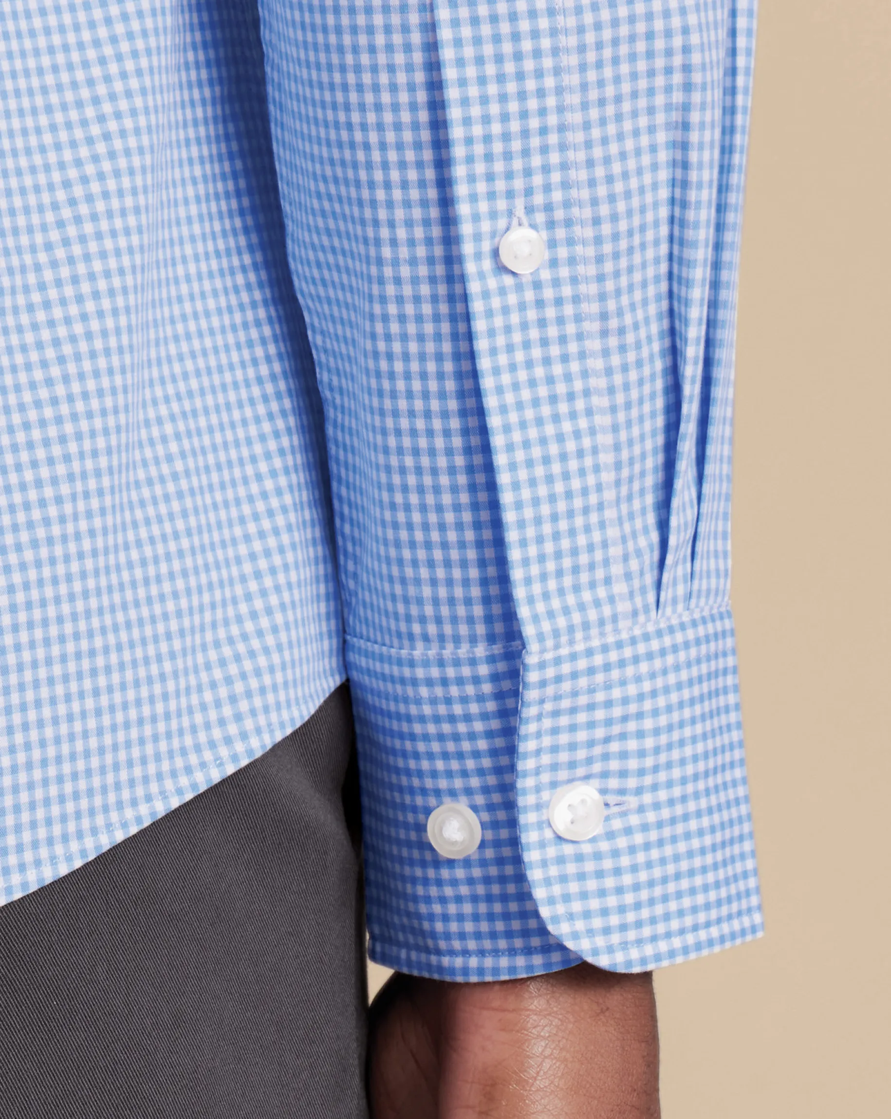 Business Casual Shirts|Casual Shirts<Charles Tyrwhitt Button-Down Collar Non-Iron Stretch Poplin Mini Gingham Check Shirt - Ocean Blue
