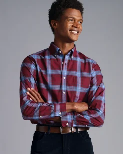 Casual Shirts|S<Charles Tyrwhitt Button-Down Collar Non-Iron Stretch Poplin Large Check Shirt - Red