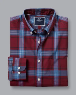 Casual Shirts|S<Charles Tyrwhitt Button-Down Collar Non-Iron Stretch Poplin Large Check Shirt - Red