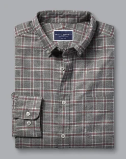 Shirt Sale|Casual Shirts<Charles Tyrwhitt Button-Down Collar Non-Iron Twill Triple Windowpane Shirt - Grey