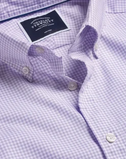 Shirt Sale|Casual Shirts<Charles Tyrwhitt Button-Down Collar Non-Iron Stretch Mini Gingham Check Shirt - Lilac