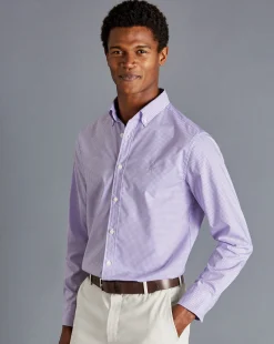 Shirt Sale|Casual Shirts<Charles Tyrwhitt Button-Down Collar Non-Iron Stretch Mini Gingham Check Shirt - Lilac