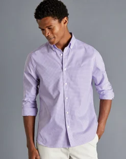 Shirt Sale|Casual Shirts<Charles Tyrwhitt Button-Down Collar Non-Iron Stretch Mini Gingham Check Shirt - Lilac