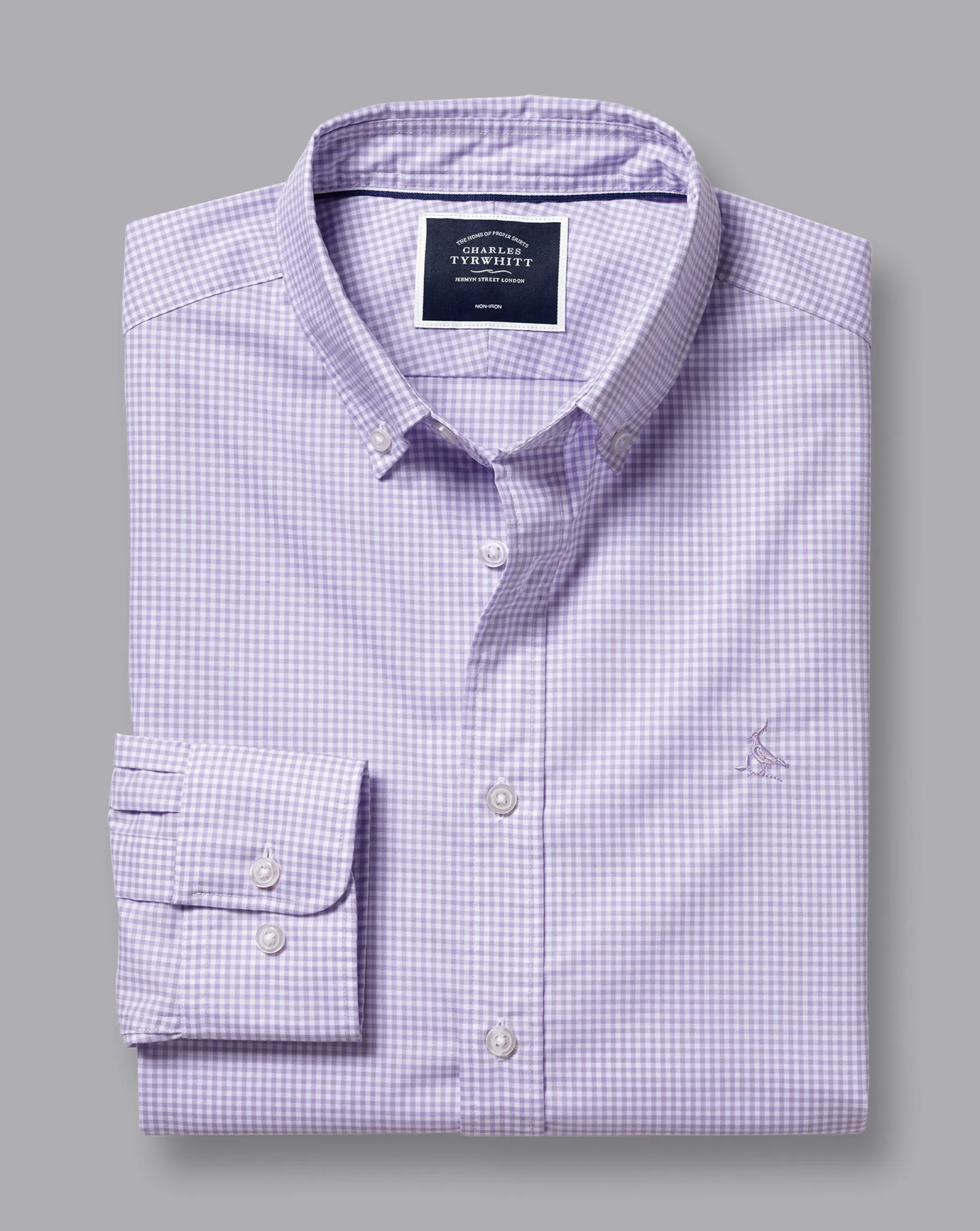 Shirt Sale|Casual Shirts<Charles Tyrwhitt Button-Down Collar Non-Iron Stretch Mini Gingham Check Shirt - Lilac