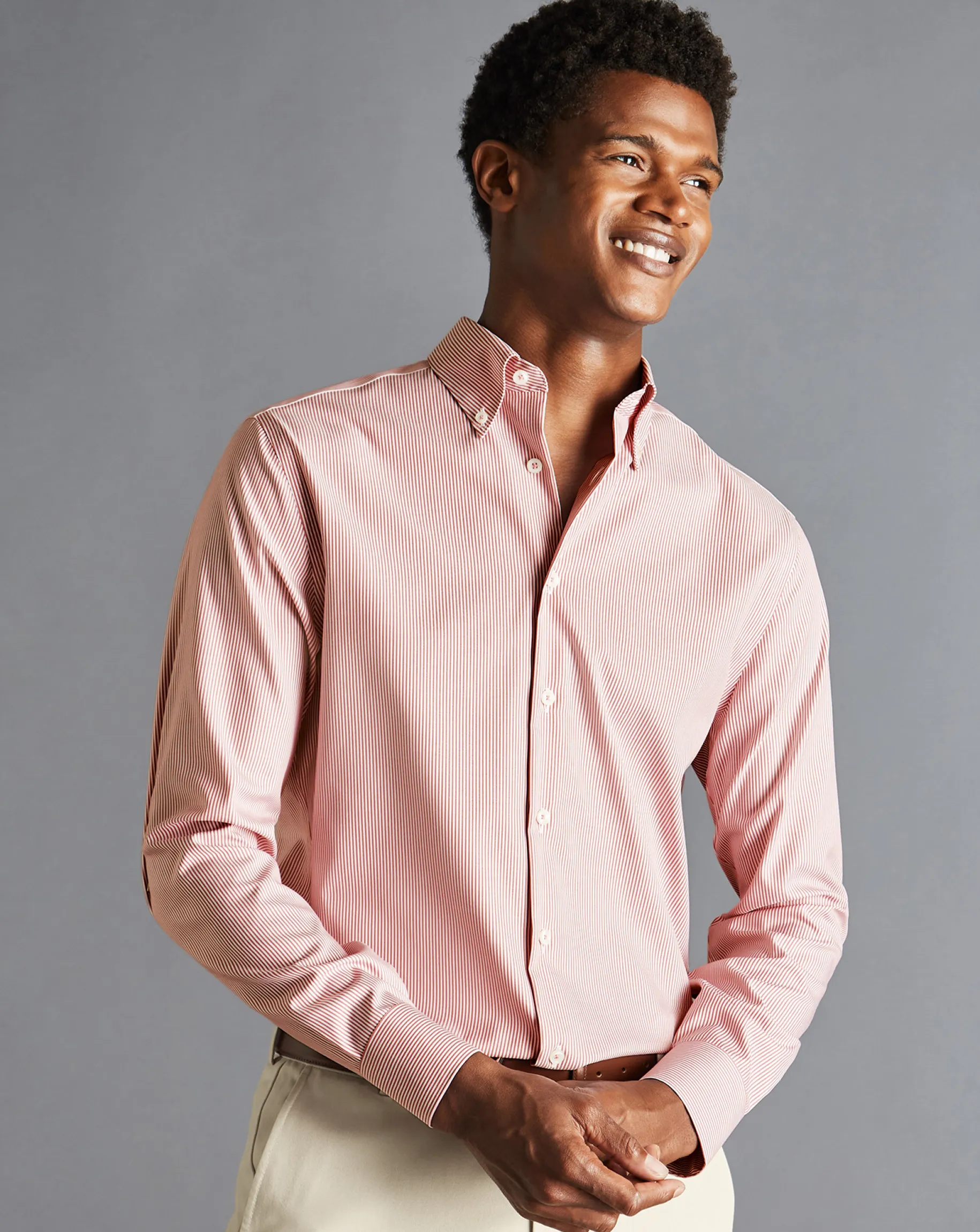 Shirt Sale|Dress Shirts<Charles Tyrwhitt Button-Down Collar Non-Iron Stripe Shirt - Coral Pink