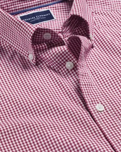 Casual Shirts|S<Charles Tyrwhitt Button-Down Collar Non-Iron Stretch Poplin Mini Gingham Shirt - Pink Raspberry