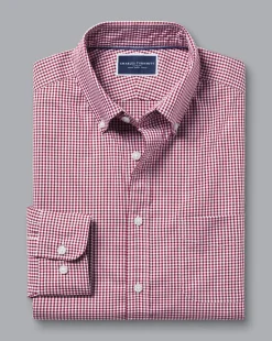 Casual Shirts|S<Charles Tyrwhitt Button-Down Collar Non-Iron Stretch Poplin Mini Gingham Shirt - Pink Raspberry