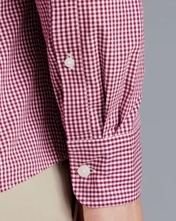 Casual Shirts|S<Charles Tyrwhitt Button-Down Collar Non-Iron Stretch Poplin Mini Gingham Shirt - Pink Raspberry