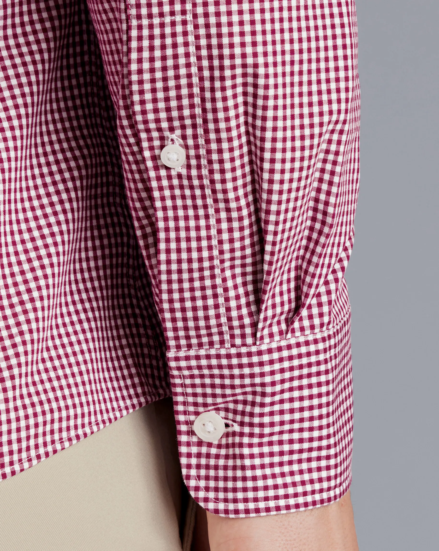 Casual Shirts|S<Charles Tyrwhitt Button-Down Collar Non-Iron Stretch Poplin Mini Gingham Shirt - Pink Raspberry