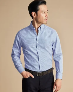 Stripe Shirts|Business Casual Shirts<Charles Tyrwhitt Button-Down Collar Non-Iron Stripe Shirt - Cobalt Blue