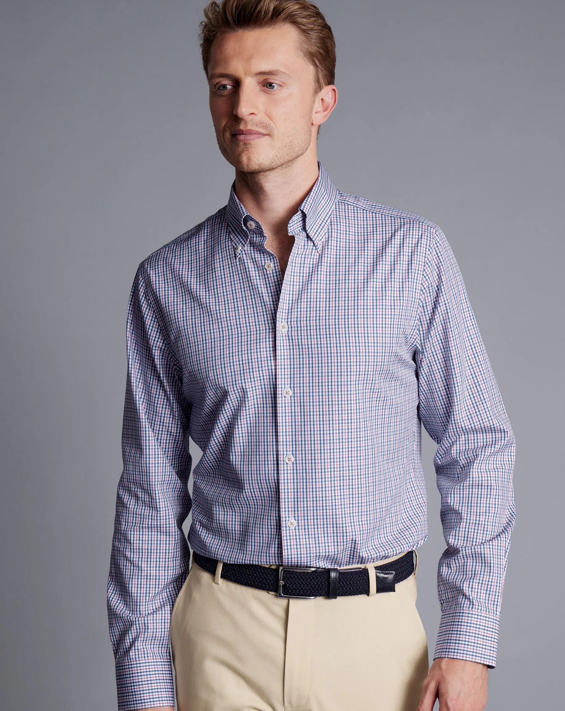 Shirt Sale|Casual Shirts<Charles Tyrwhitt Button-Down Collar Non-Iron Oxford Multi Check Shirt - Dark Pink
