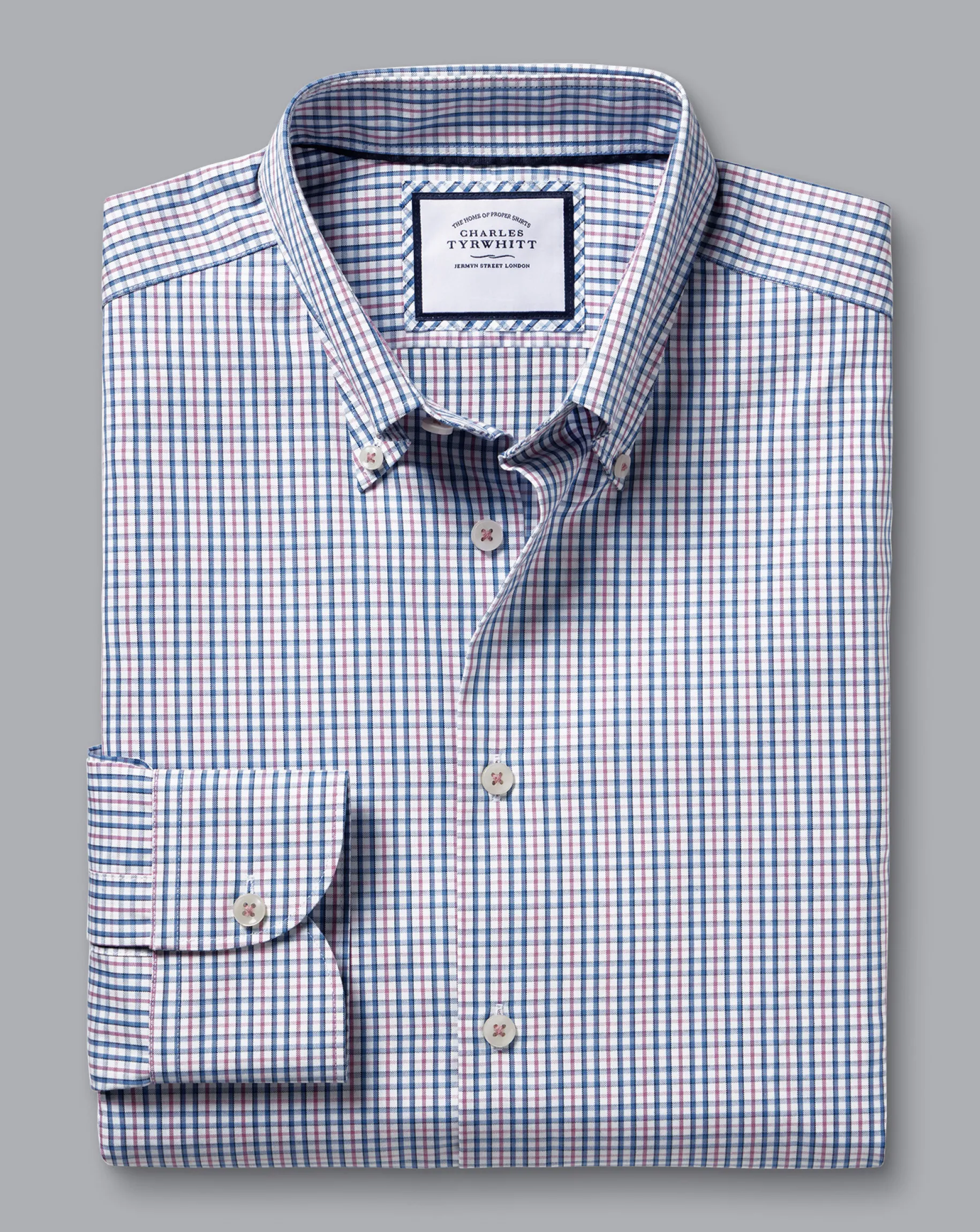 Shirt Sale|Casual Shirts<Charles Tyrwhitt Button-Down Collar Non-Iron Oxford Multi Check Shirt - Dark Pink
