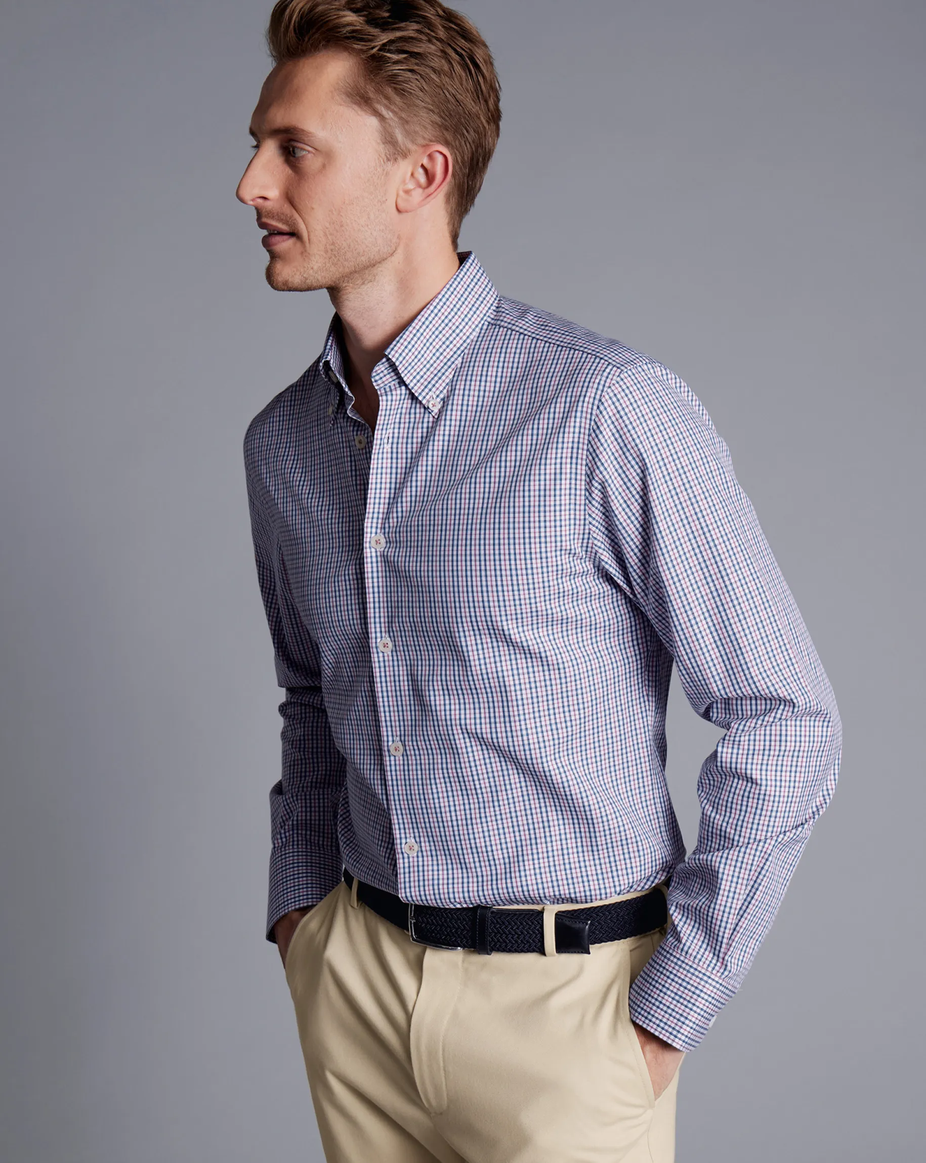 Shirt Sale|Casual Shirts<Charles Tyrwhitt Button-Down Collar Non-Iron Oxford Multi Check Shirt - Dark Pink