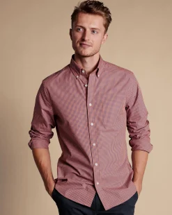 Business Casual Shirts|Casual Shirts<Charles Tyrwhitt Button-Down Collar Non-Iron Stretch Poplin Mini Gingham Shirt - Light Coral Pink