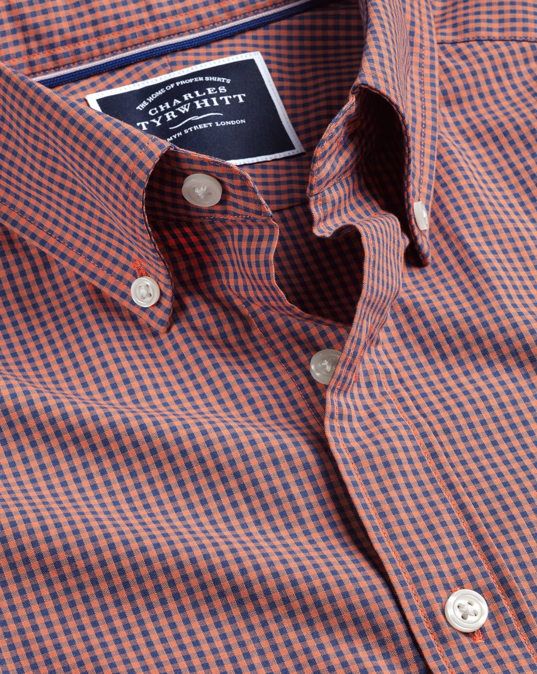 Business Casual Shirts|Casual Shirts<Charles Tyrwhitt Button-Down Collar Non-Iron Stretch Poplin Mini Gingham Shirt - Light Coral Pink