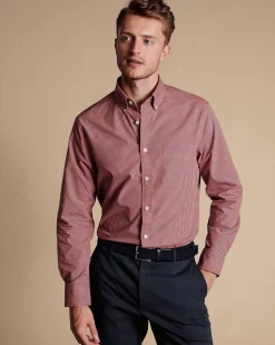 Business Casual Shirts|Casual Shirts<Charles Tyrwhitt Button-Down Collar Non-Iron Stretch Poplin Mini Gingham Shirt - Light Coral Pink