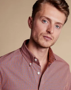 Business Casual Shirts|Casual Shirts<Charles Tyrwhitt Button-Down Collar Non-Iron Stretch Poplin Mini Gingham Shirt - Light Coral Pink