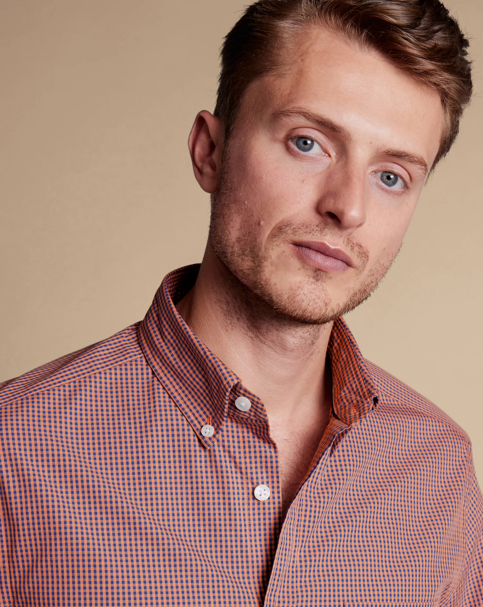 Business Casual Shirts|Casual Shirts<Charles Tyrwhitt Button-Down Collar Non-Iron Stretch Poplin Mini Gingham Shirt - Light Coral Pink
