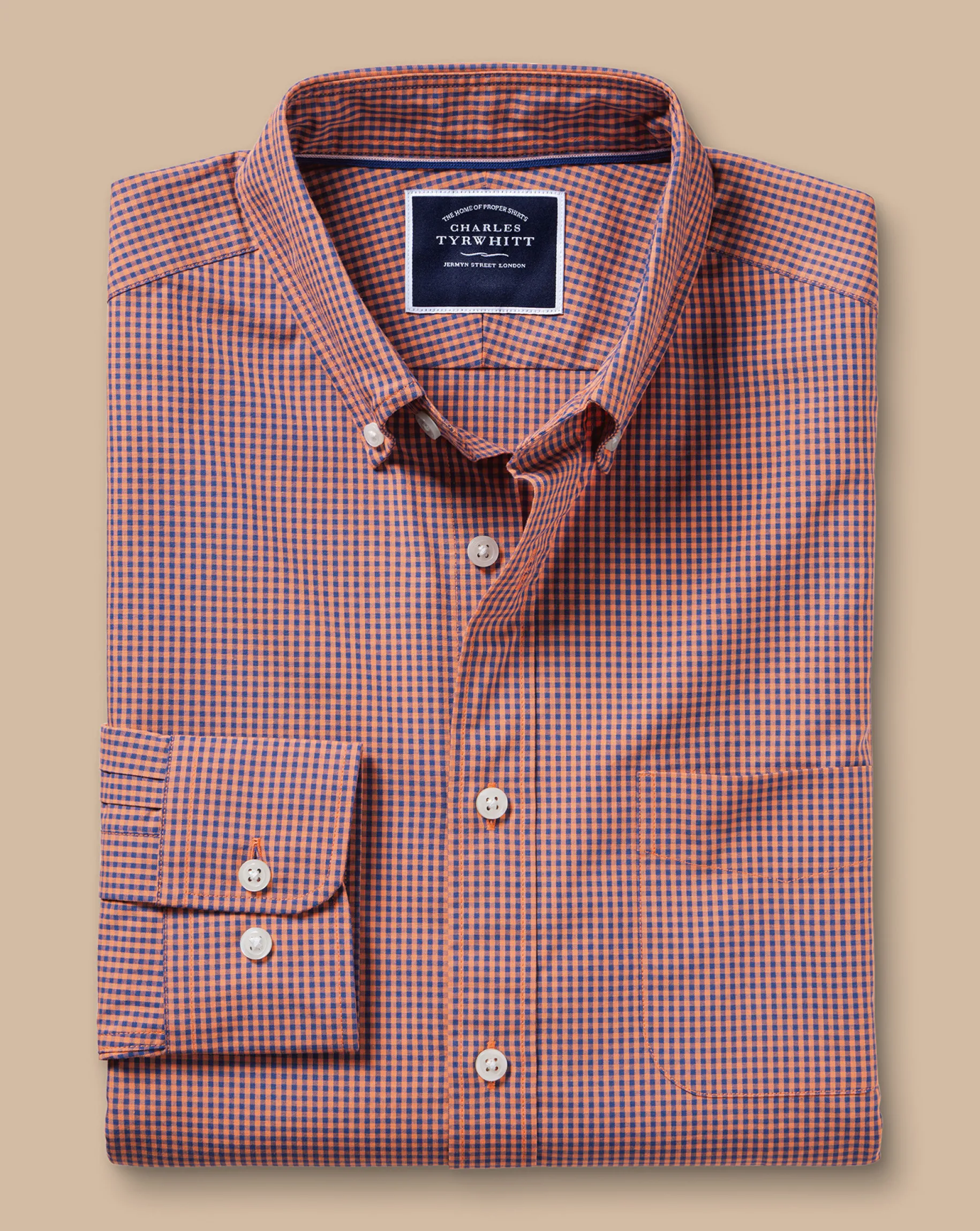 Business Casual Shirts|Casual Shirts<Charles Tyrwhitt Button-Down Collar Non-Iron Stretch Poplin Mini Gingham Shirt - Light Coral Pink