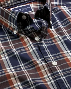 Shirt Sale|Casual Shirts<Charles Tyrwhitt Button-Down Collar Non-Iron Stretch Poplin Plaid Check Shirt - Rust
