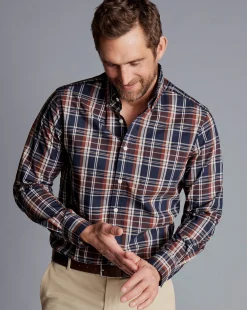 Shirt Sale|Casual Shirts<Charles Tyrwhitt Button-Down Collar Non-Iron Stretch Poplin Plaid Check Shirt - Rust